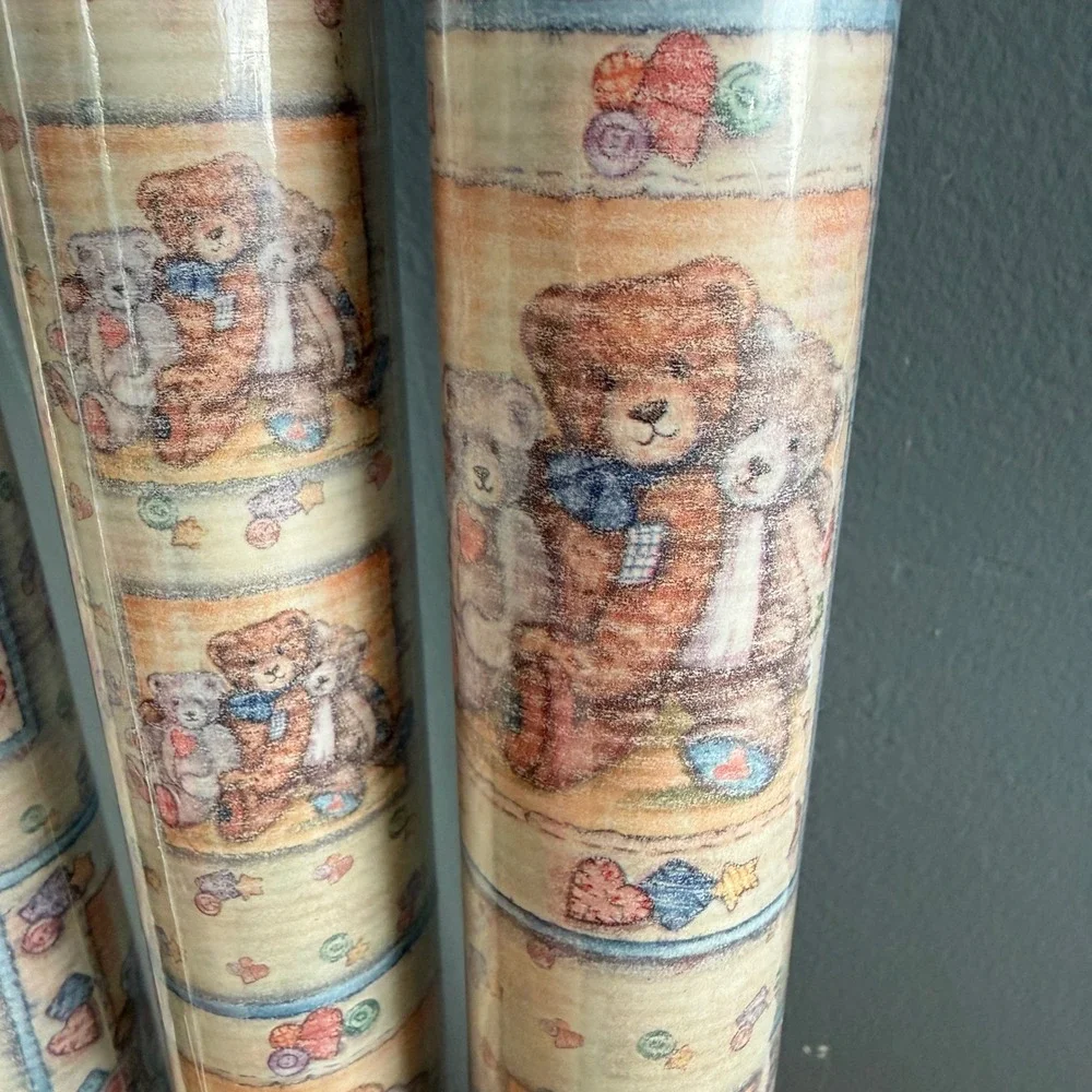 Vtg 2001 Teddy Bear Buttons Gift Wrap 3 Rolls 120 Sq Ft Debra Jordan Bryan